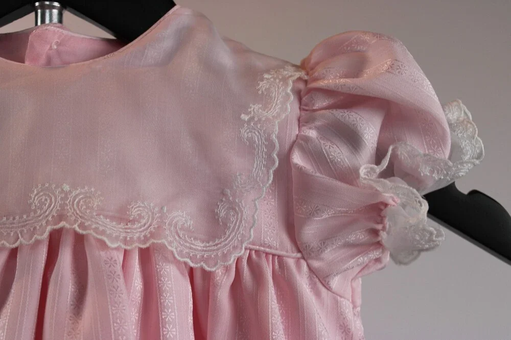 Vintage C.I. Castro Co Girl Babydoll Dress Size 18 Pink Lace Trim Cotton/Poly